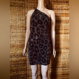 Philipp Plein One Shoulder Studded Leopard Print Sheath Mini Dress